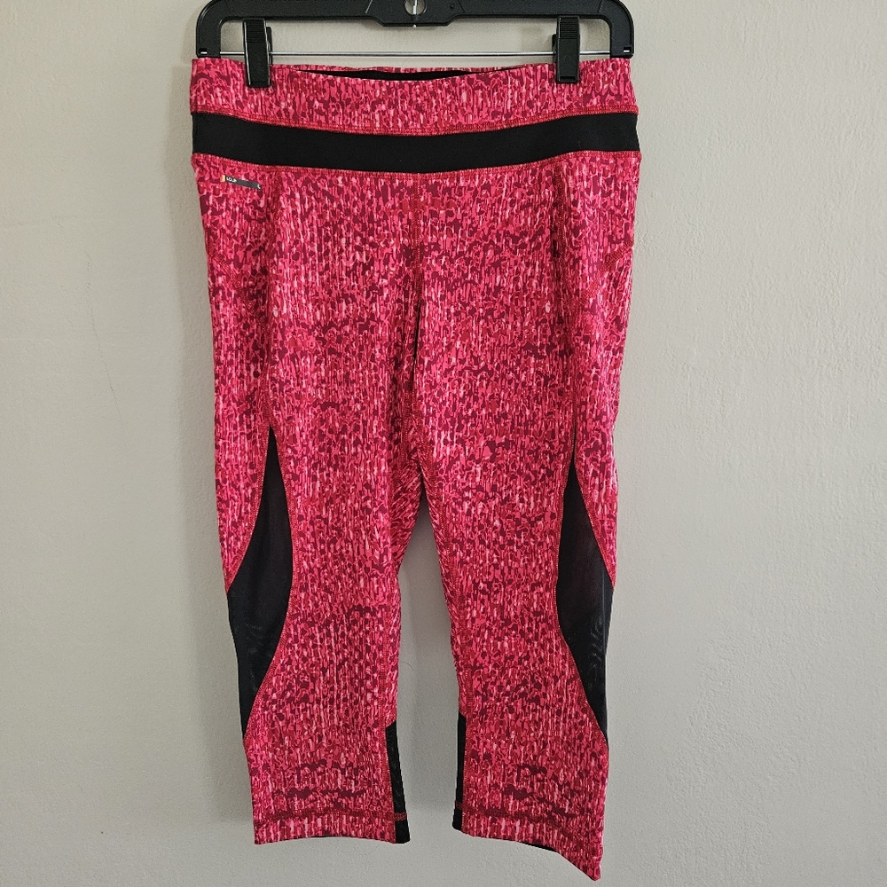 Lole Pink Black Leggings Womens Medium Pocket Drawstring Abstract Pants